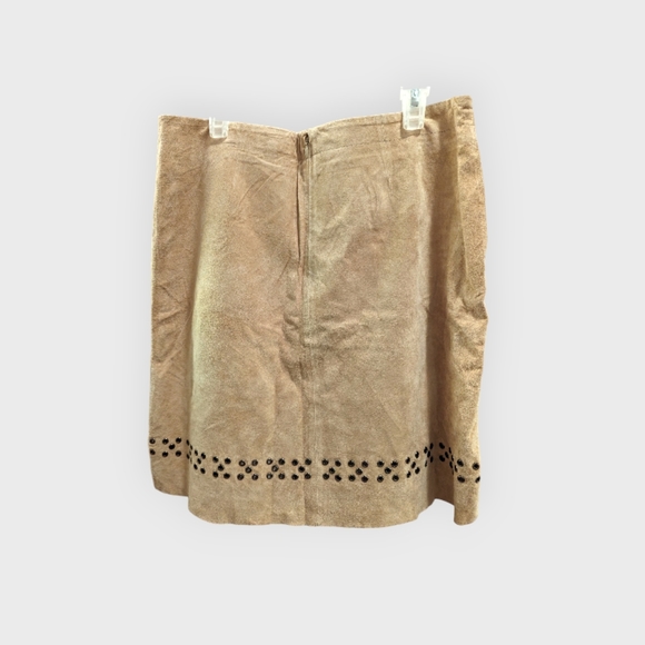 Leather Suede Mini Skirt in Beige with Grommets - Picture 2 of 6